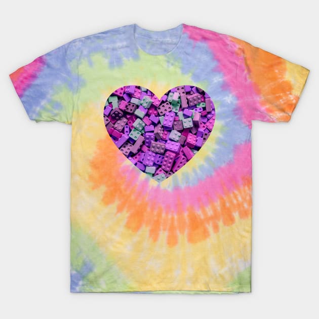 Purple and Pink Colorful Candy Building Blocks and Bricks Heart Photograph T-Shirt by love-fi